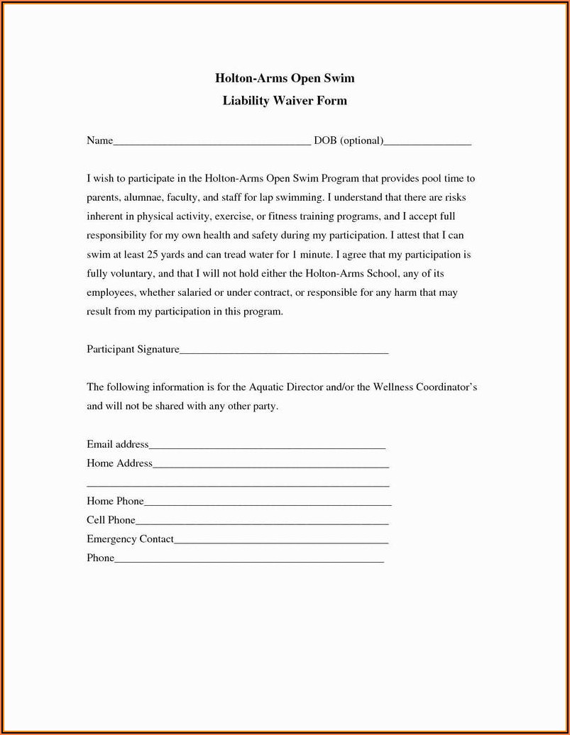 Personal Trainer Waiver And Release Form