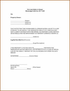 Pre Lien Notice Form