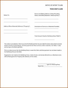 Preliminary Lien Notice Form Texas