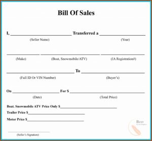 Printable Auto Bill Of Sale Form Nh