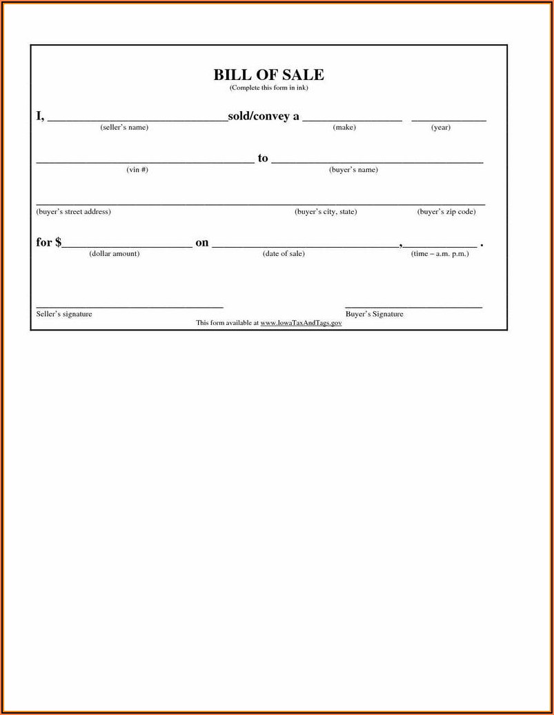 Printable Automobile Bill Of Sale Form