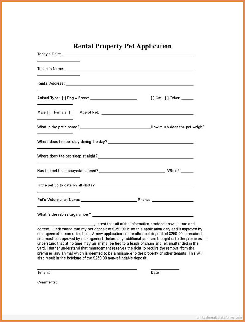 Property Rental Application Form Template