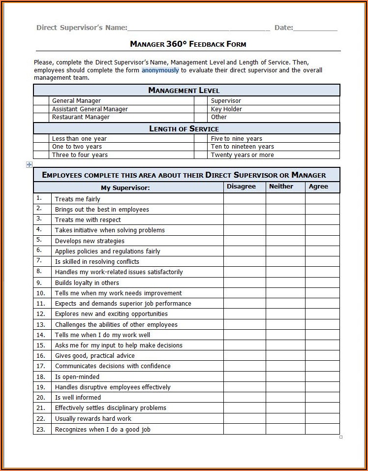 Restaurant General Manager Performance Evaluation Form