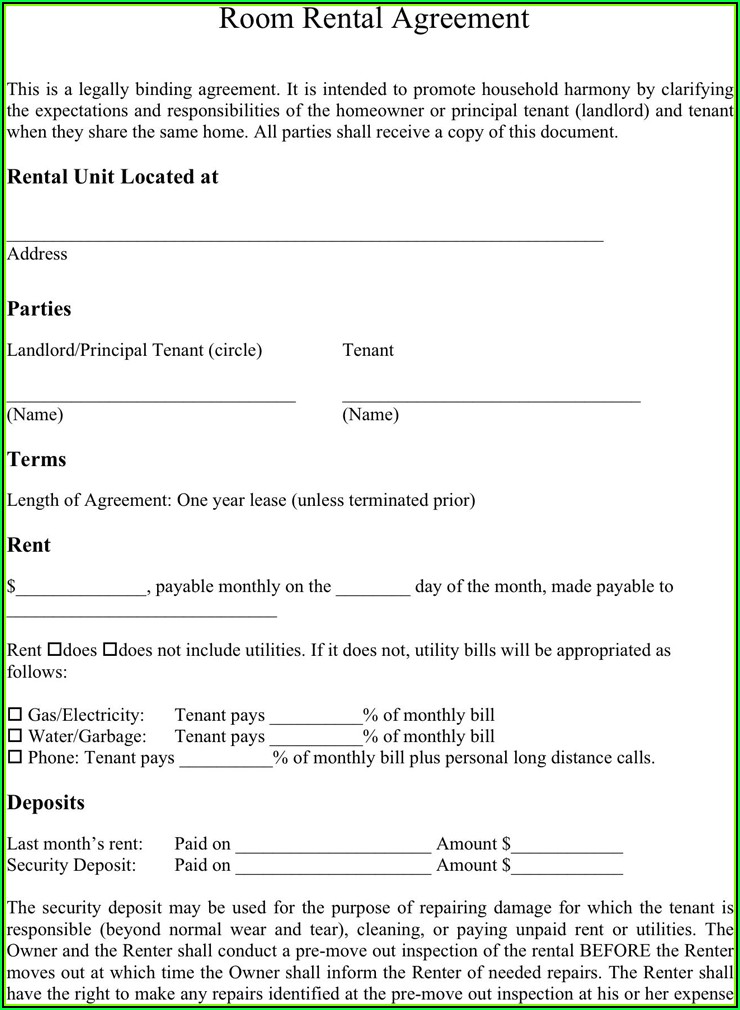 Room For Rent Contract Form