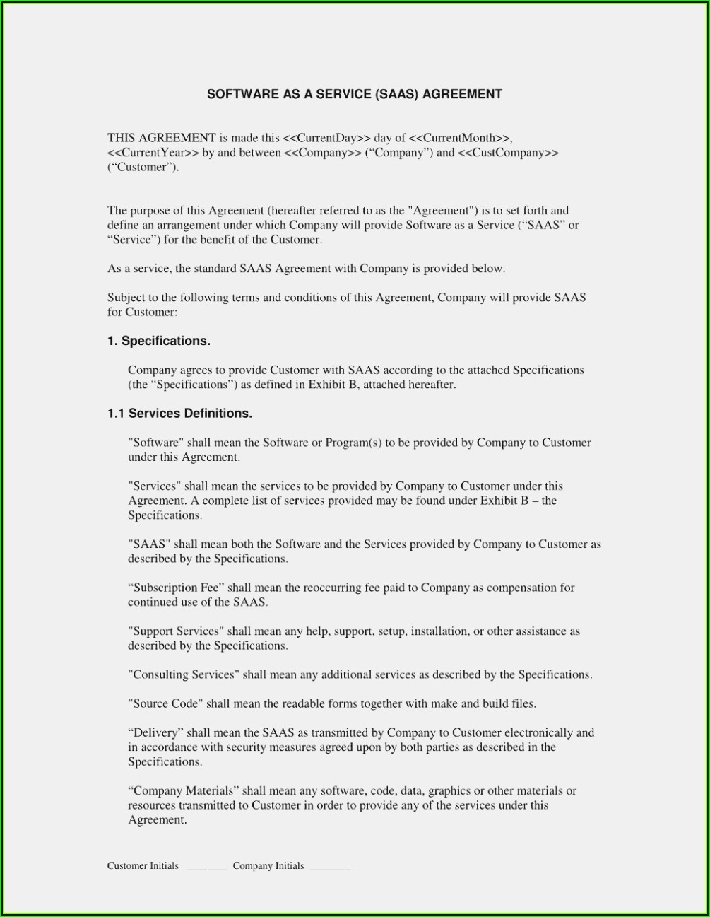 Saas Software License Agreement Template