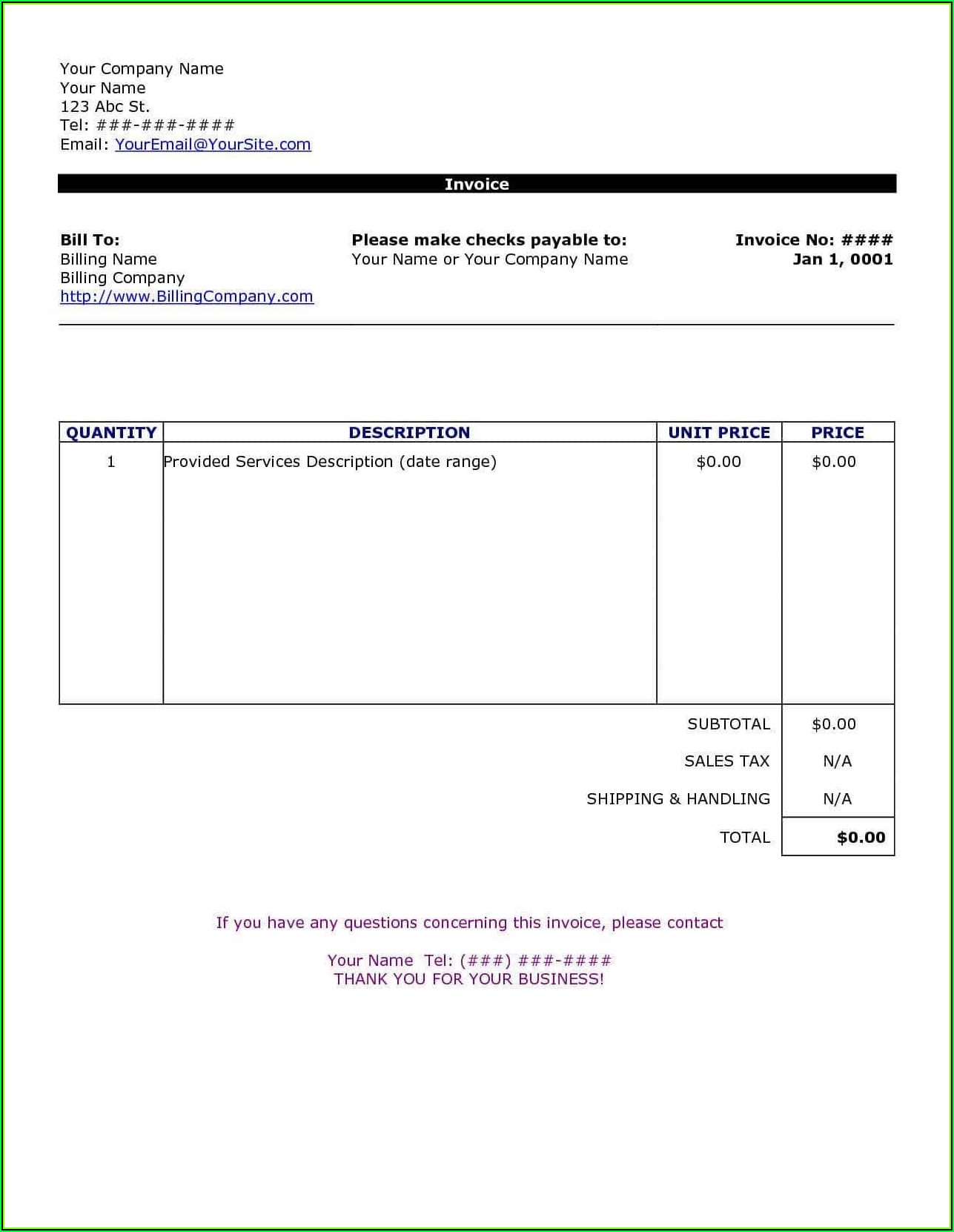 Sample Invoice Template In Word