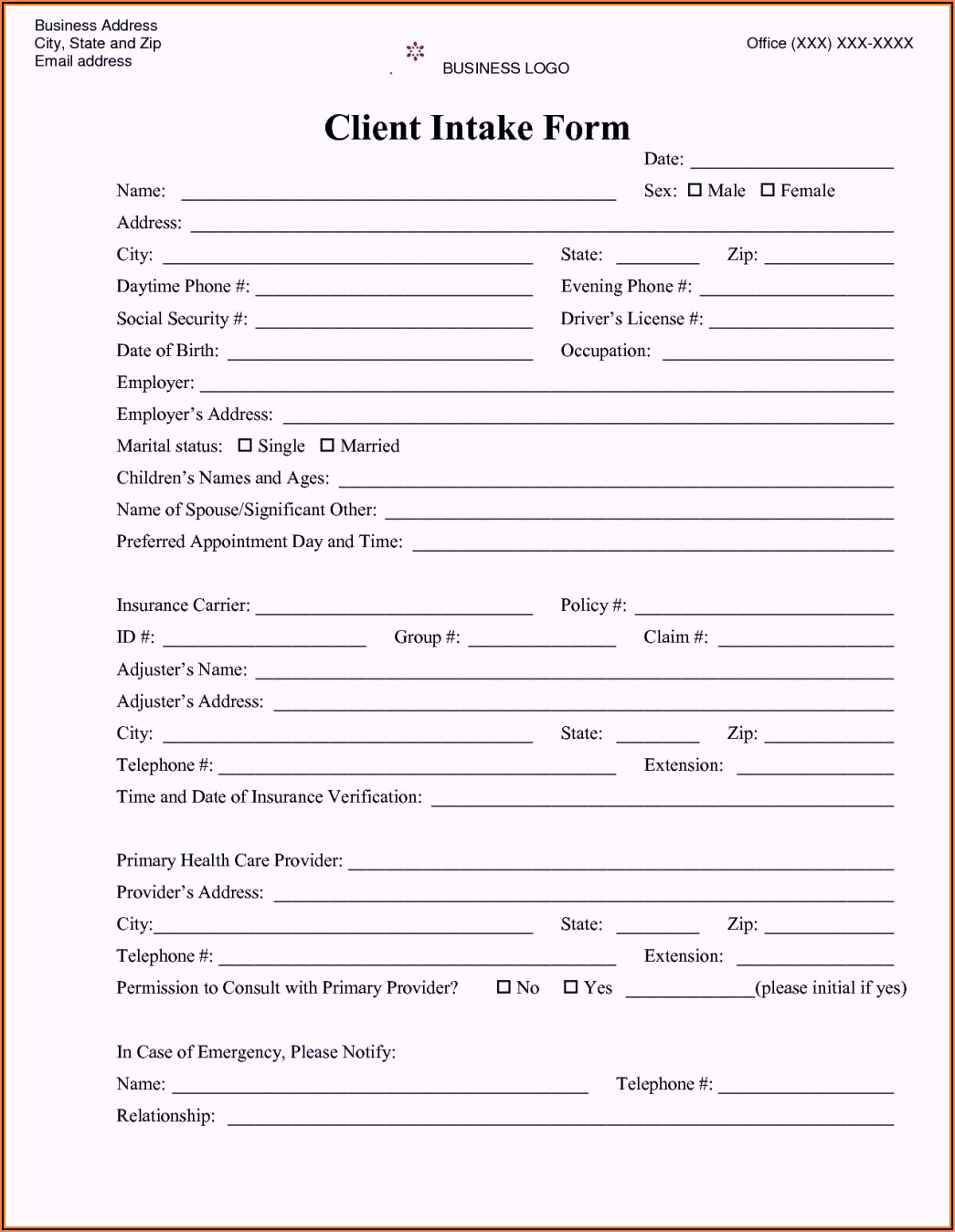 Sample Legal Client Intake Form