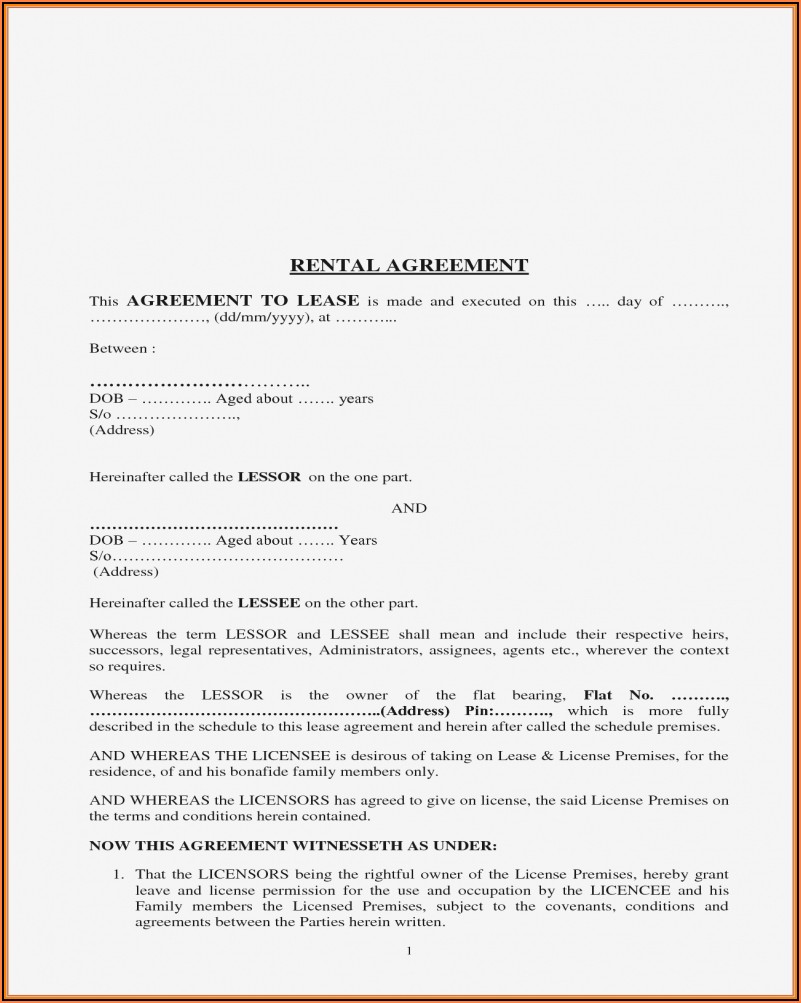Simple Rent Agreement Format India
