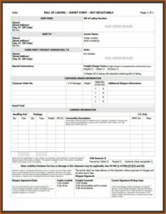 Straight Bill Of Lading Short Form Free Download