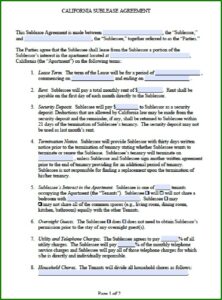 Sublet Lease Agreement Template California