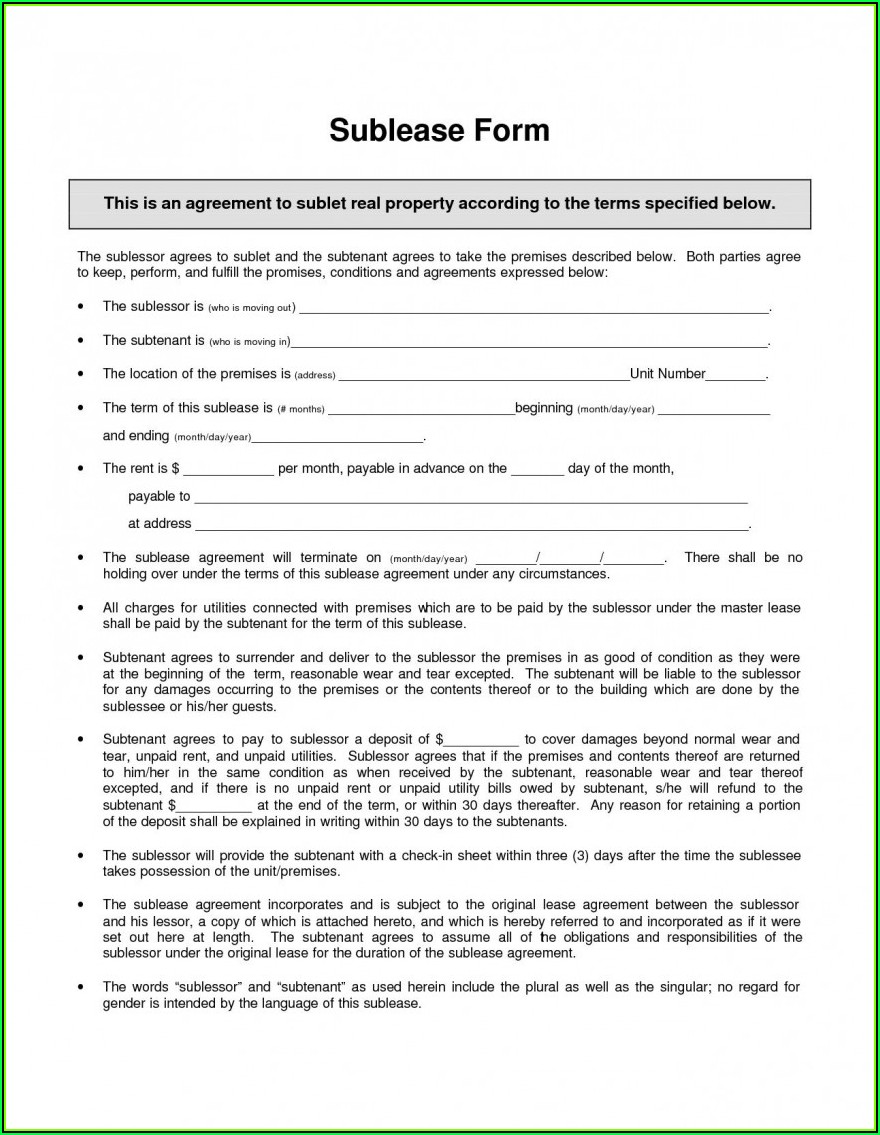 Subletting Lease Agreement Template South Africa