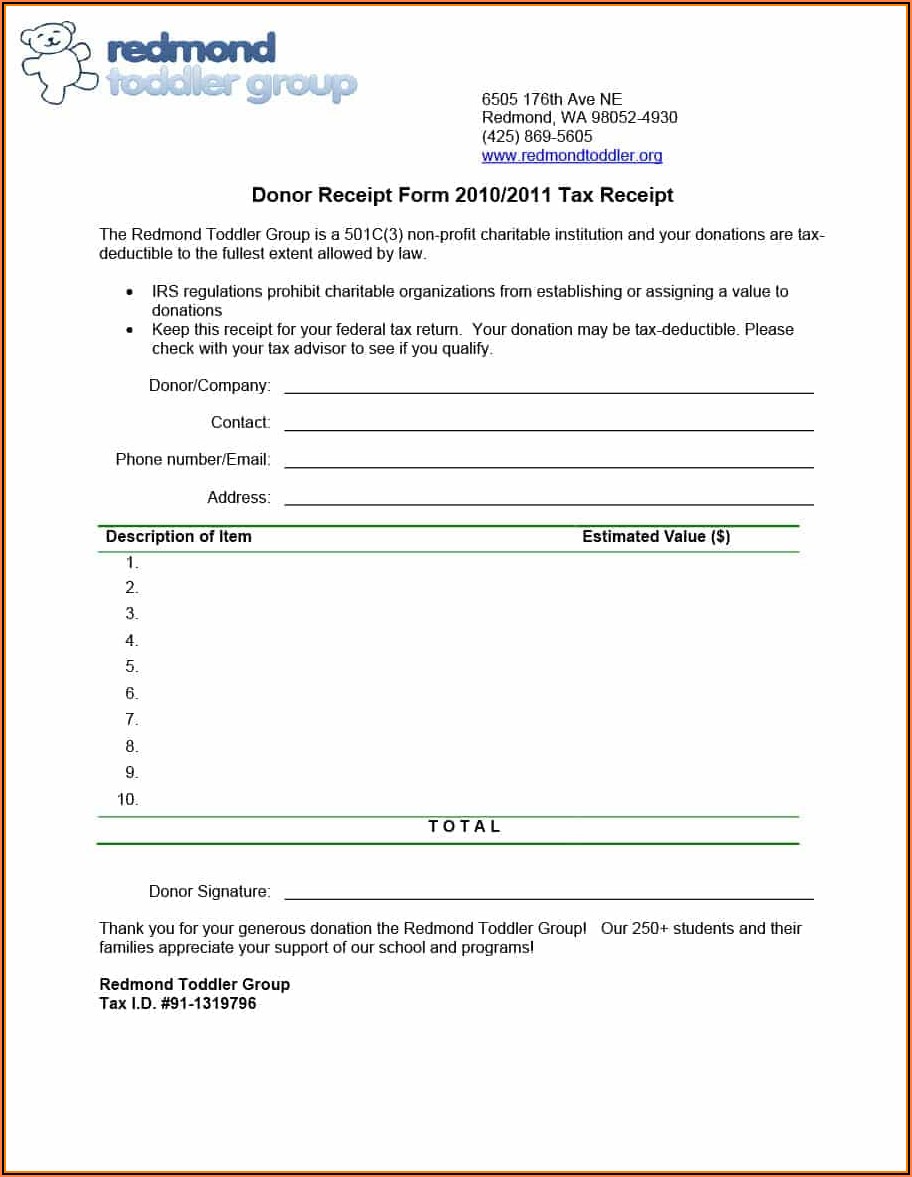 Tax Deduction Form For Charitable Donations