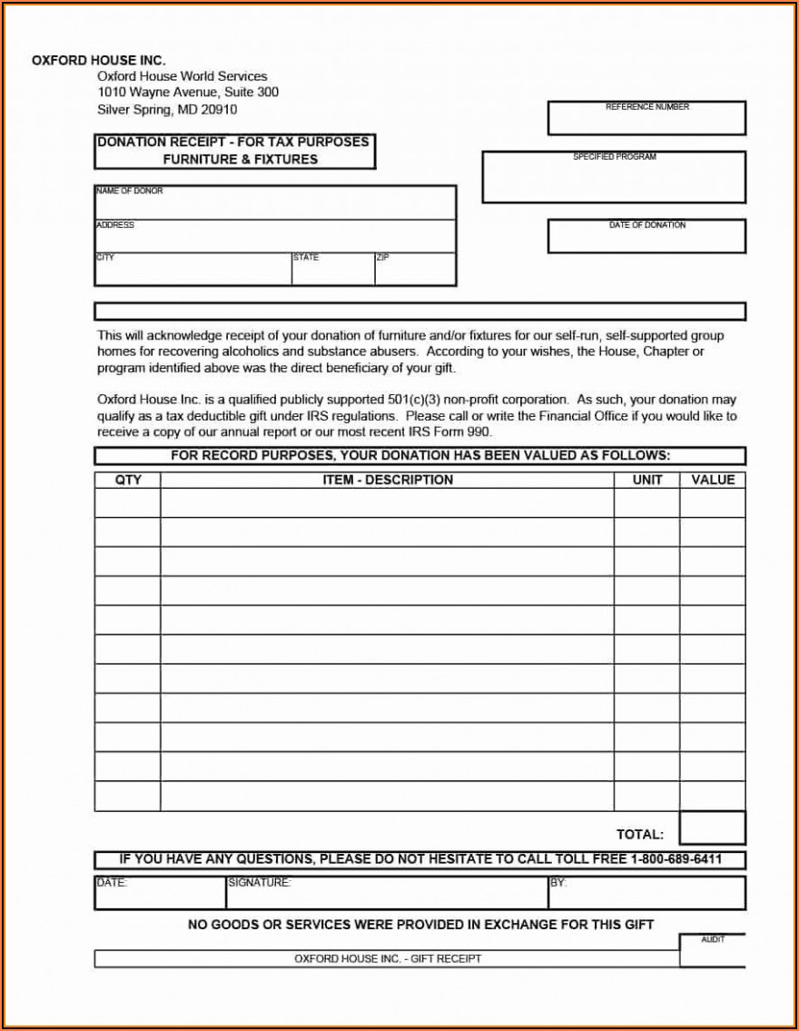 Printable Tax Deduction Form For Donations Printable Forms Free Online
