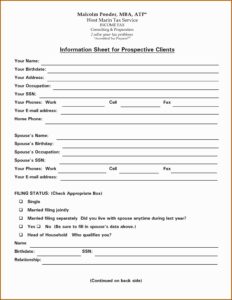 Tax Preparation Client Intake Form Template