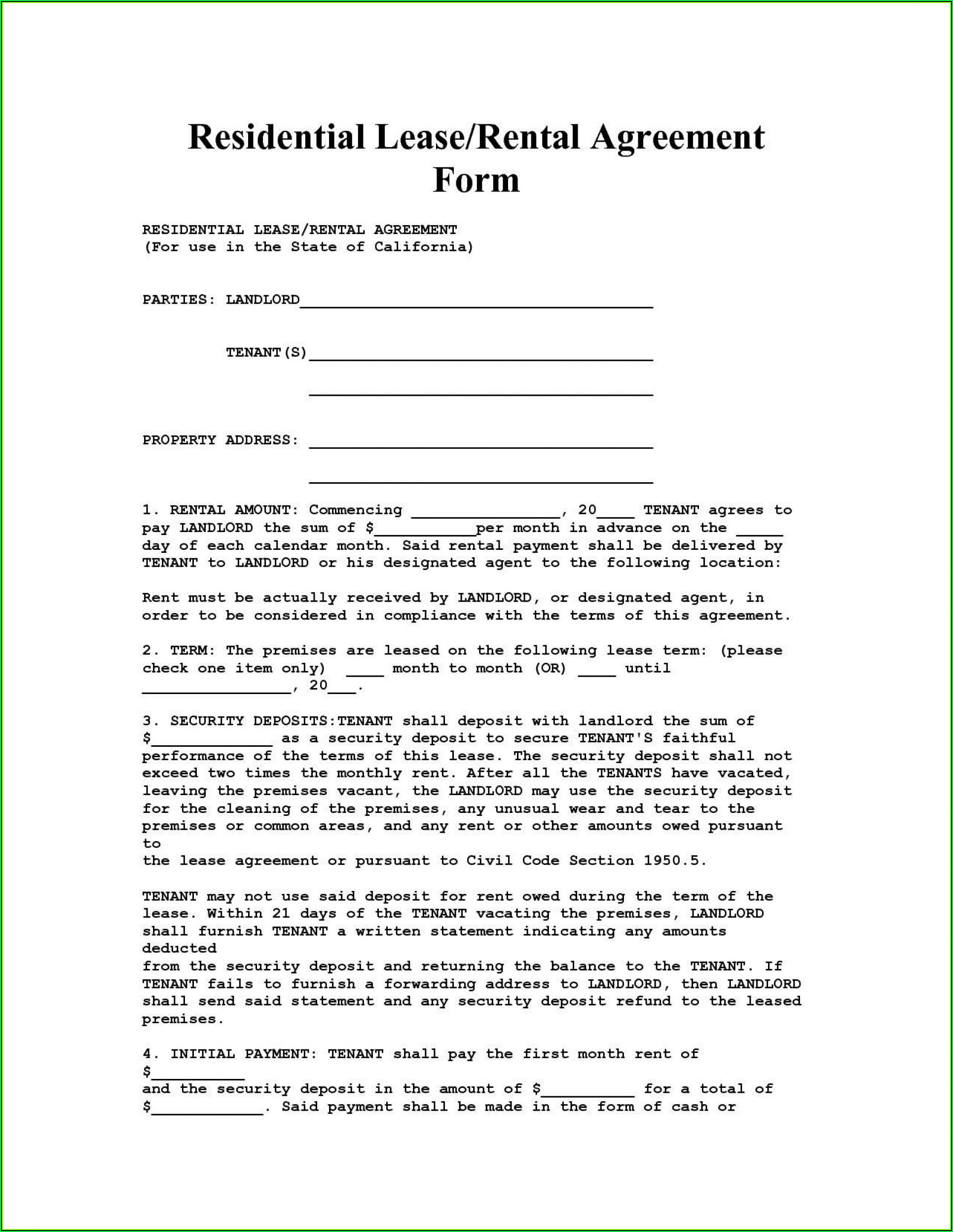 Template Of Lease Agreement For Property