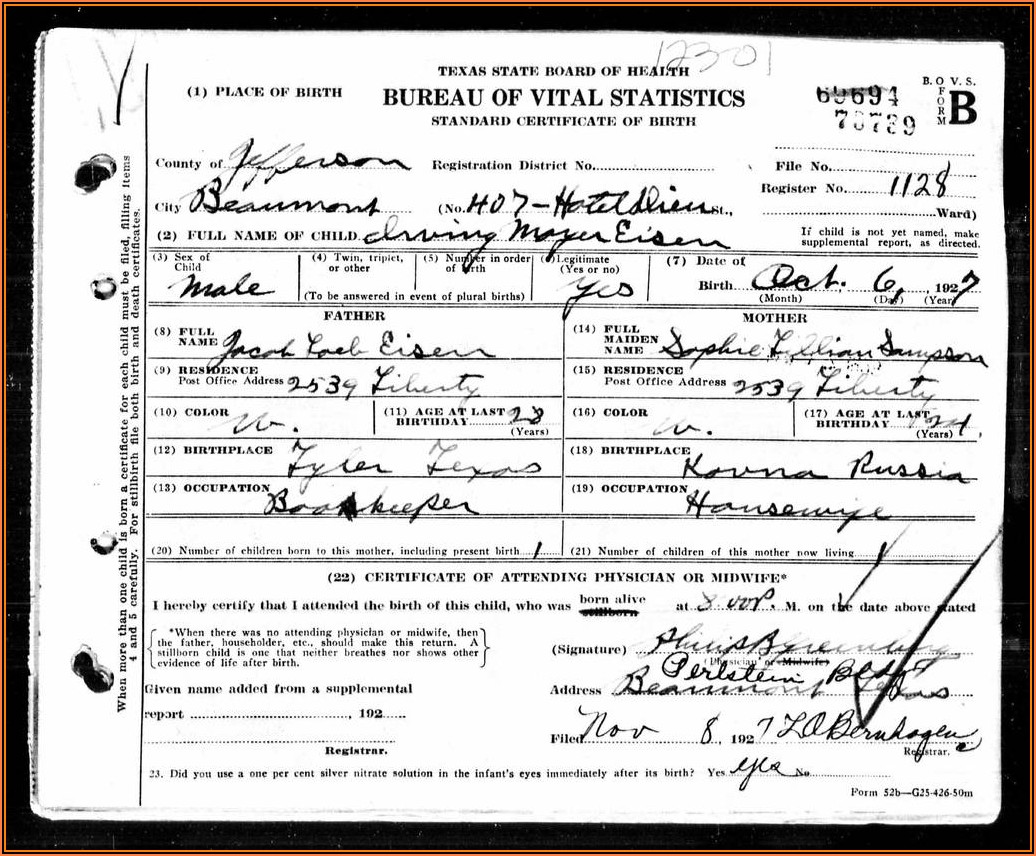 Texas Birth Certificate Order Form