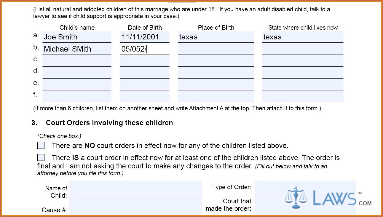 Texas Uncontested Divorce Forms With Child