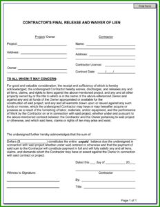 Unconditional Lien Waiver Form Florida