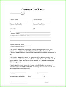 Unconditional Lien Waiver Form Pdf