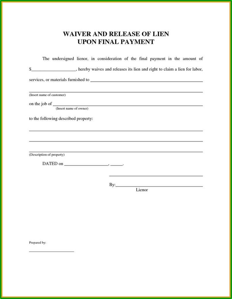 Unconditional Lien Waiver Template Florida