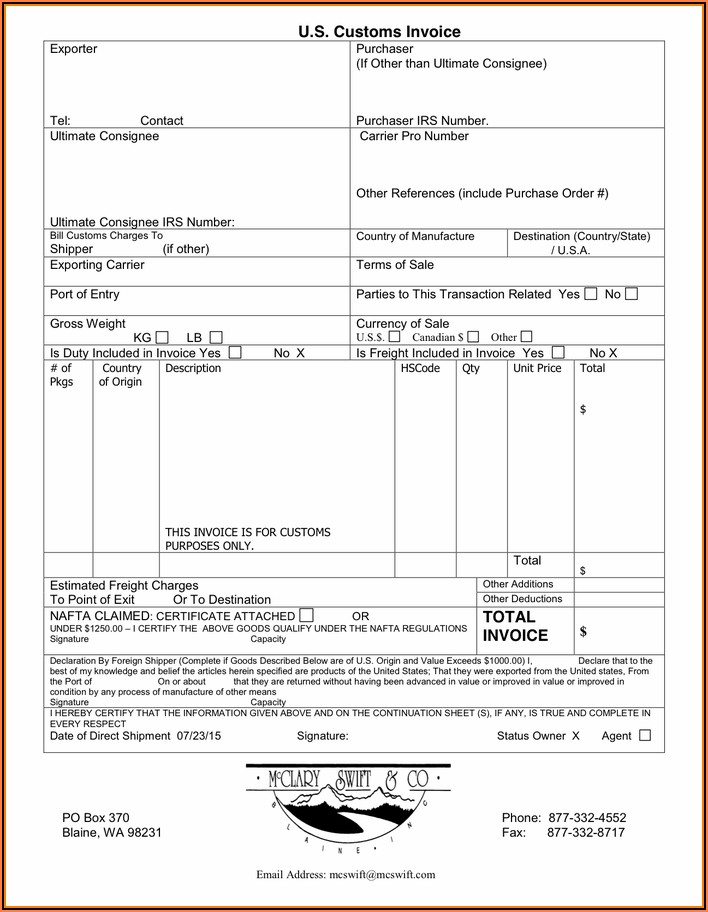 Us Customs Invoice Form Pdf