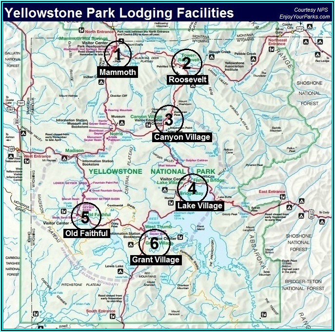 Yellowstone Park Accommodation Map