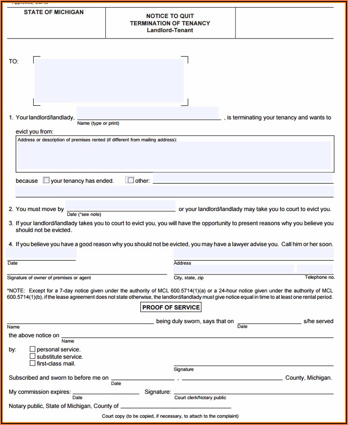 24 Hour Eviction Notice Michigan Form