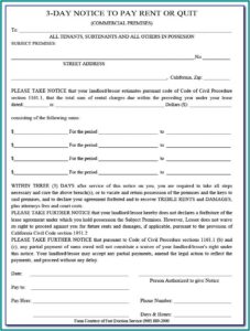 3 Day Notice To Pay Rent Or Quit Form California