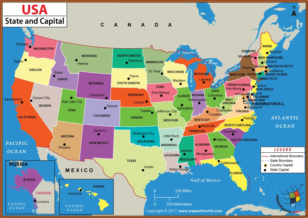 A Map Of The United States States And Capitals
