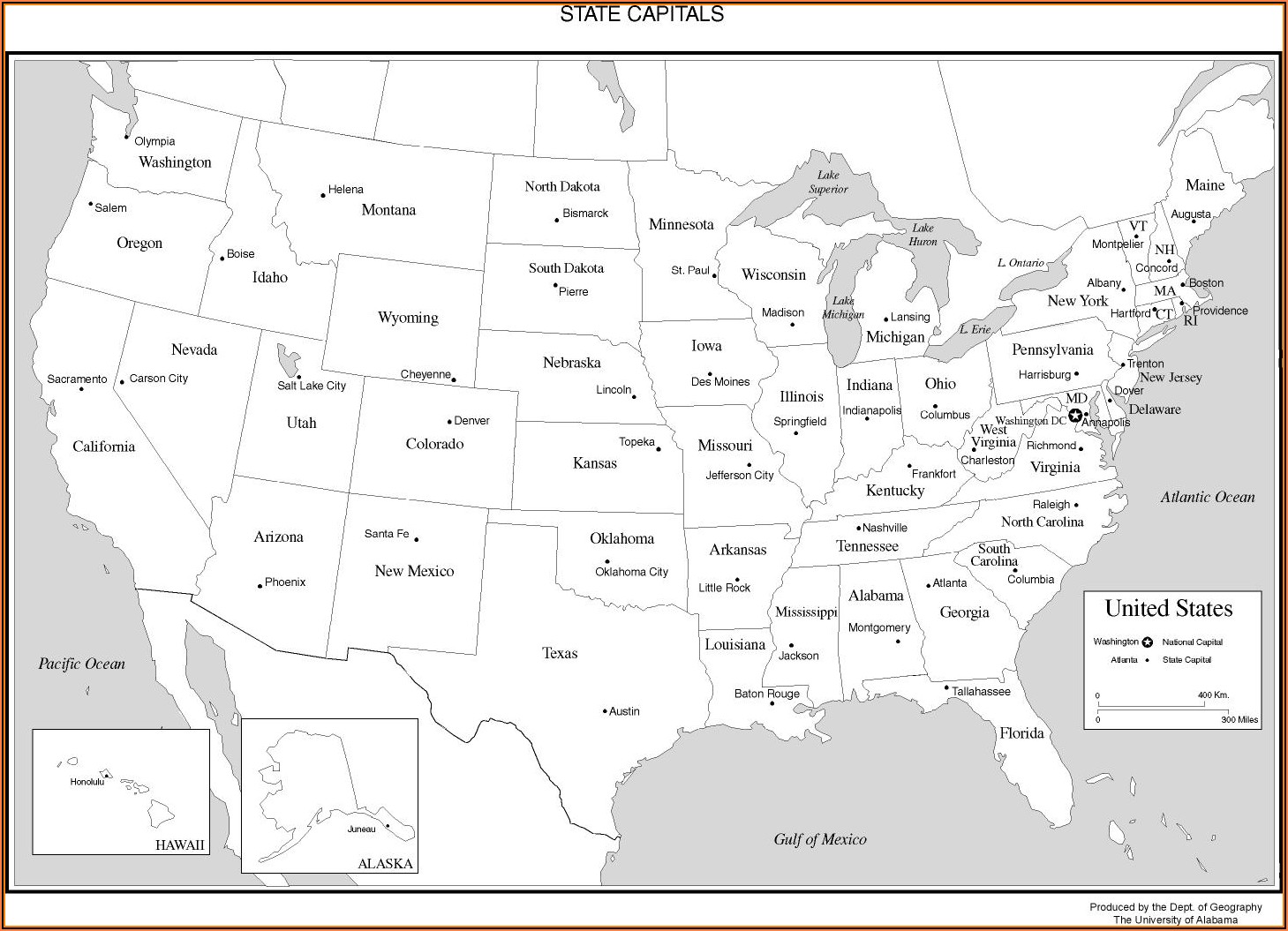 A Map Of The United States With State Names And Capitals