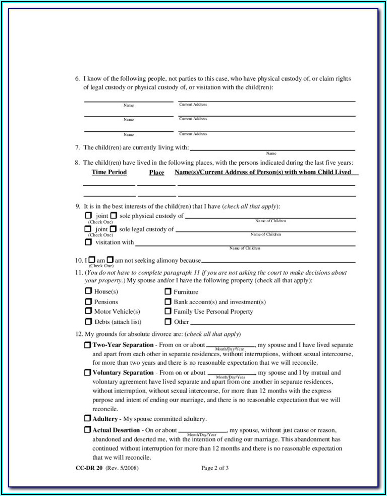 Absolute Divorce Forms Nc