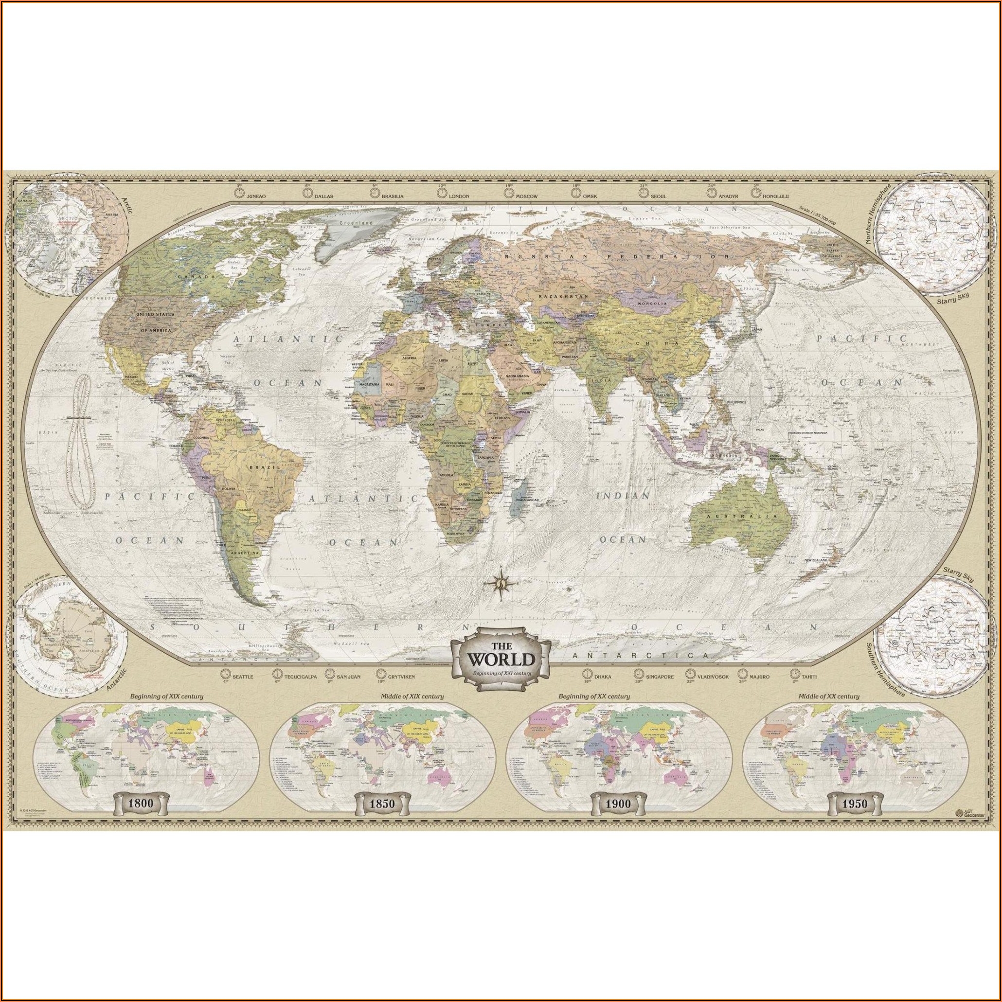 Antique Style World Wall Map