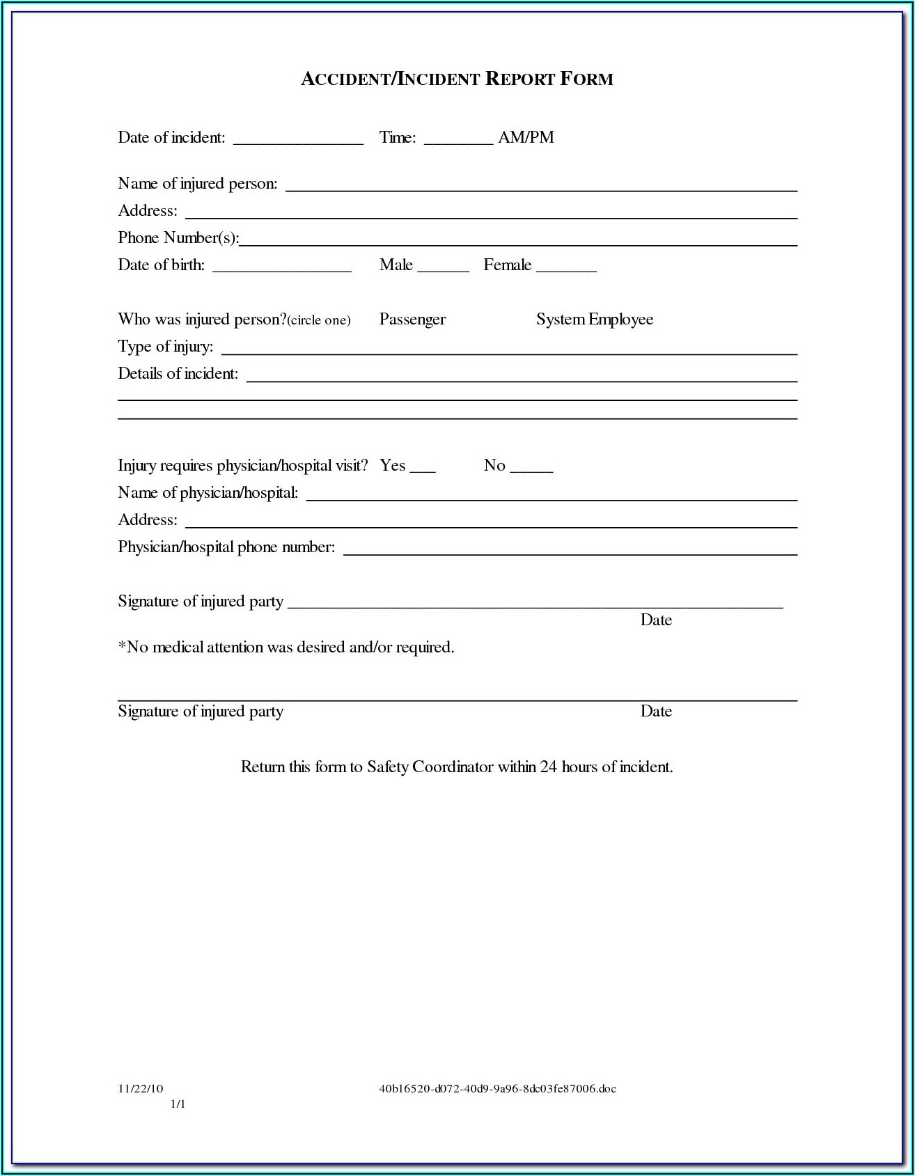 Auto Accident Claim Release Form