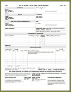Bill Of Lading Short Form Template Pdf