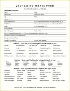 Client Intake Form For Psychotherapy