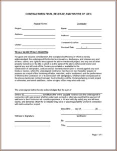 Construction Lien Form Michigan