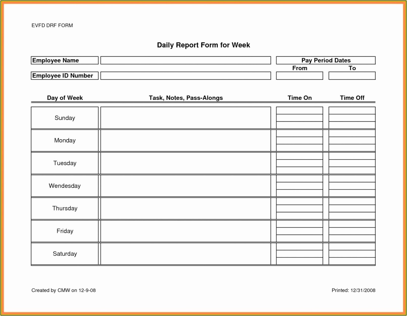 Daily Time Sheet Form Excel
