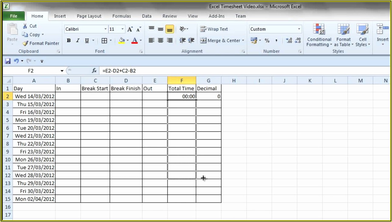 Daily Time Sheet Format In Excel