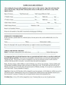 Daycare Enrollment Form Texas