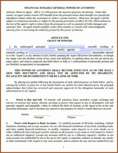 Durable Power Of Attorney Arizona Free Form
