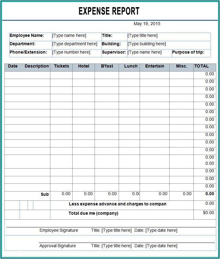 Employee Expense Report Form Excel