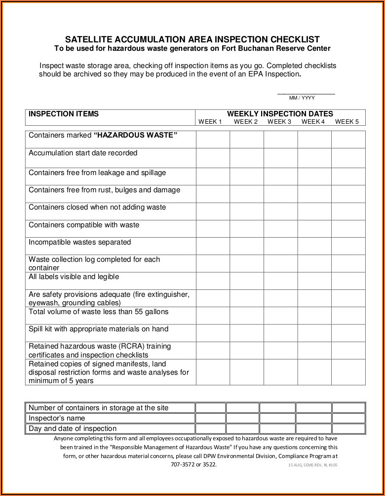 Free Printable Eye Wash Station Inspection Sheet