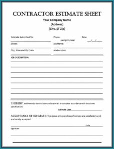 Free Blank Estimate Forms For Contractors