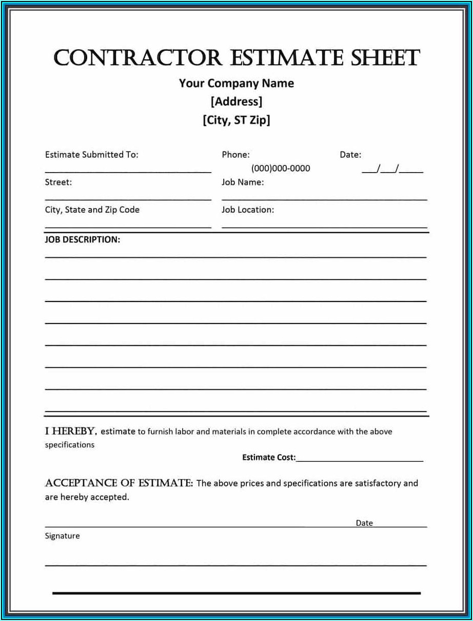 Free Blank Estimate Forms For Contractors