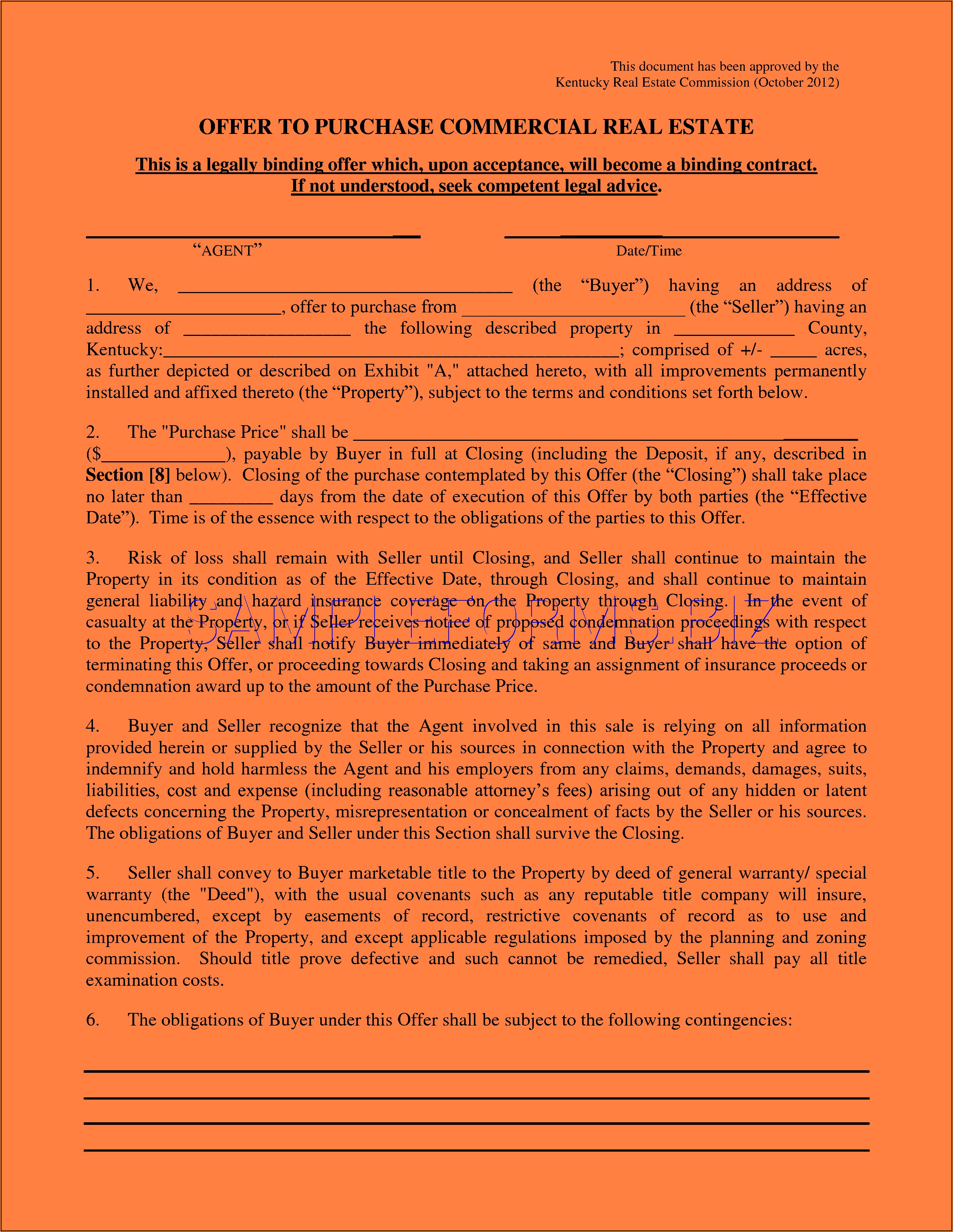 Free Contract For Deed Form Kentucky