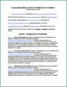 Free Durable Power Of Attorney Forms To Print California