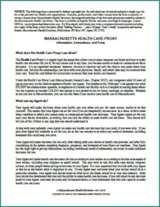 Free Durable Power Of Attorney Forms To Print Massachusetts