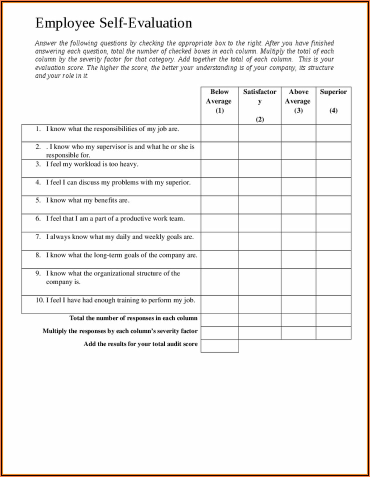 Free Employee Self Evaluation Forms