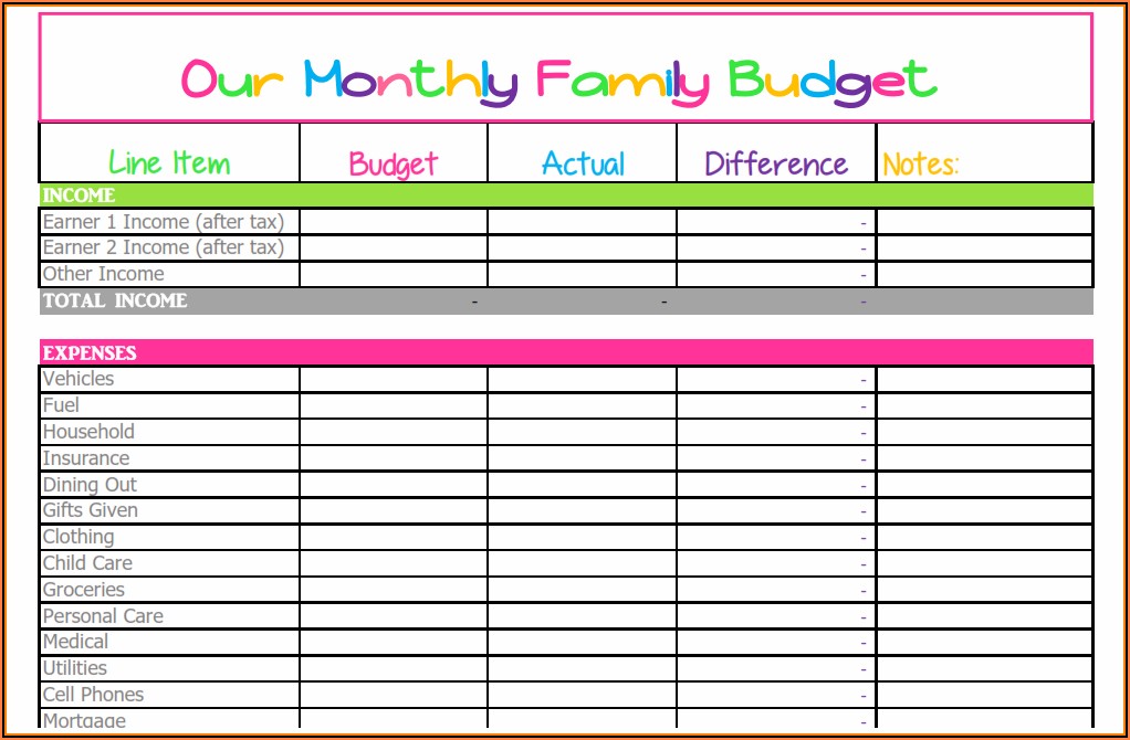 Free Excel Budget Template Monthly