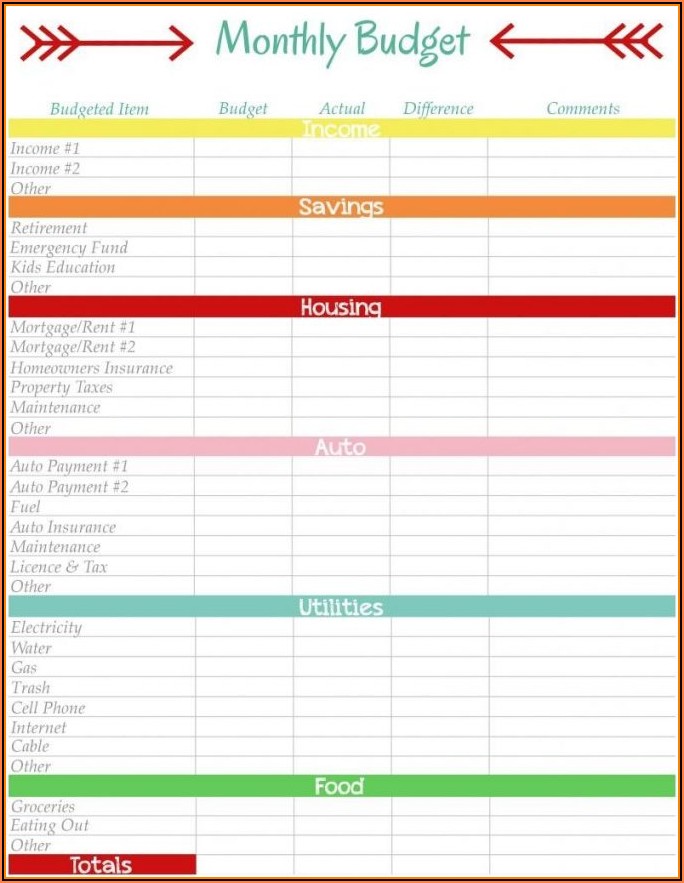 Free Excel Template Budget Planner
